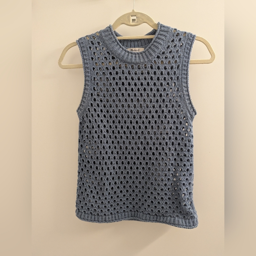 Madewell blue open stitch crop sweater vest